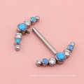 Fashion ASTM F136 Titanium Internal Clear and Blue Cubic Zirconia Bezel Setting Nipple Piercing Ring for Girl